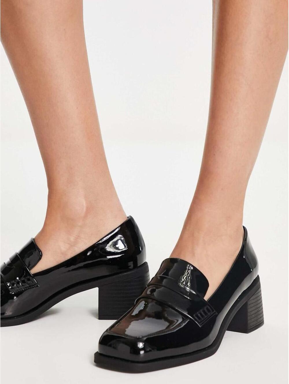 ASOS DESIGN Stanford smart mid heeled loafers in black